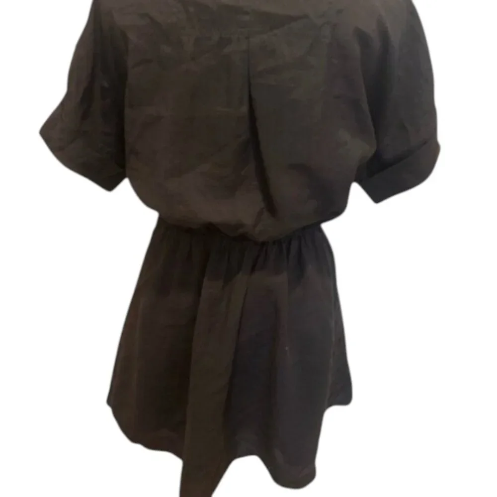 Black Shirt Dress Button Front Cinched Waist Mini Dress Flattering Casual Small - Picture 5 of 7